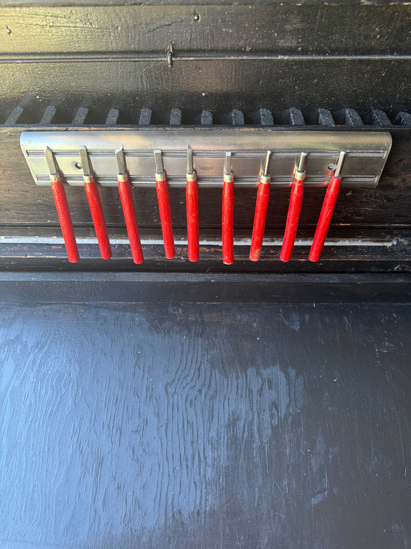 Antique Nine-Piece Carving Tool Set, Hand-Shaped Handles, c. 1900–1940