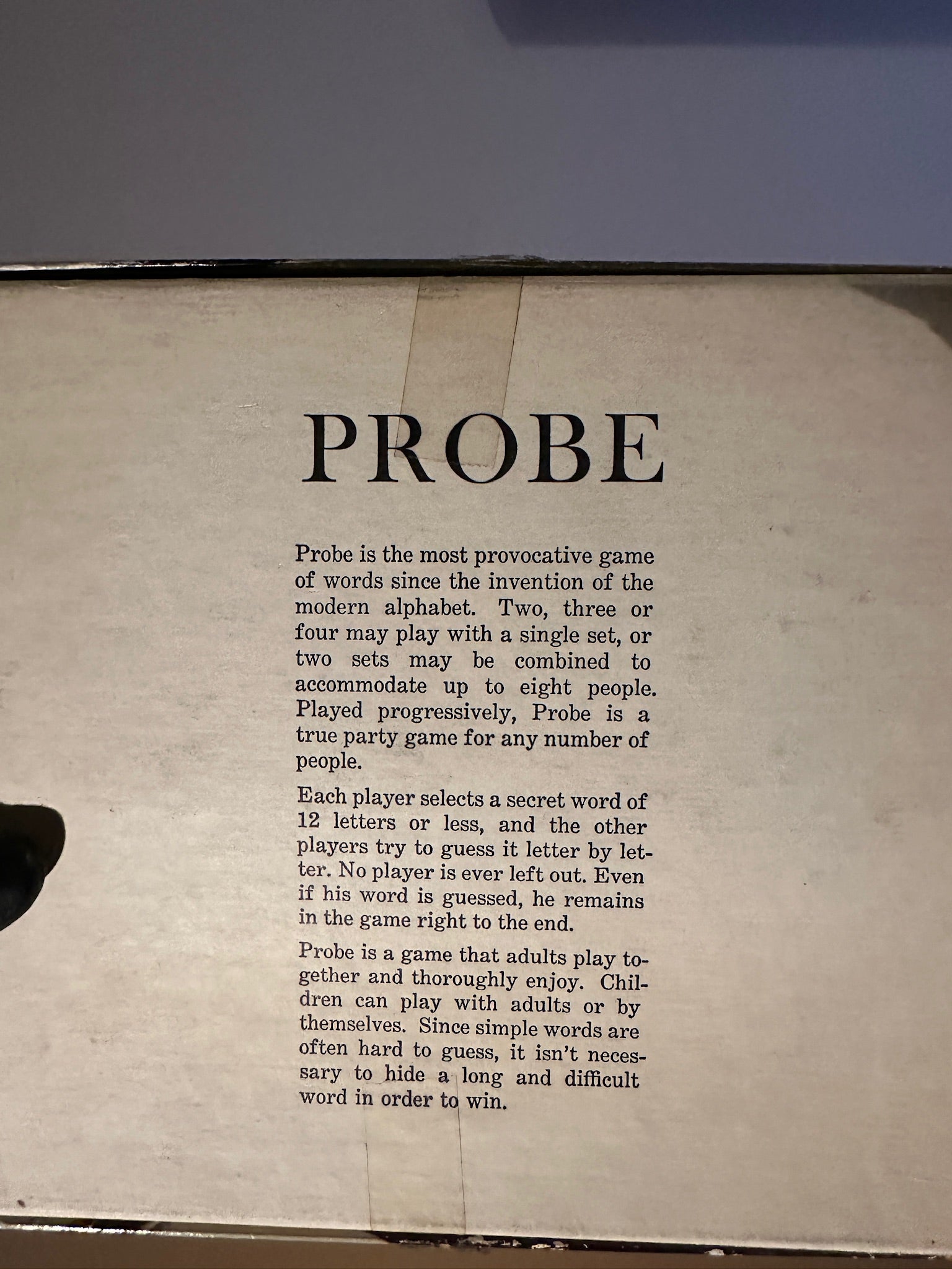 Parker Brothers Probe Game of Words, c. 1964