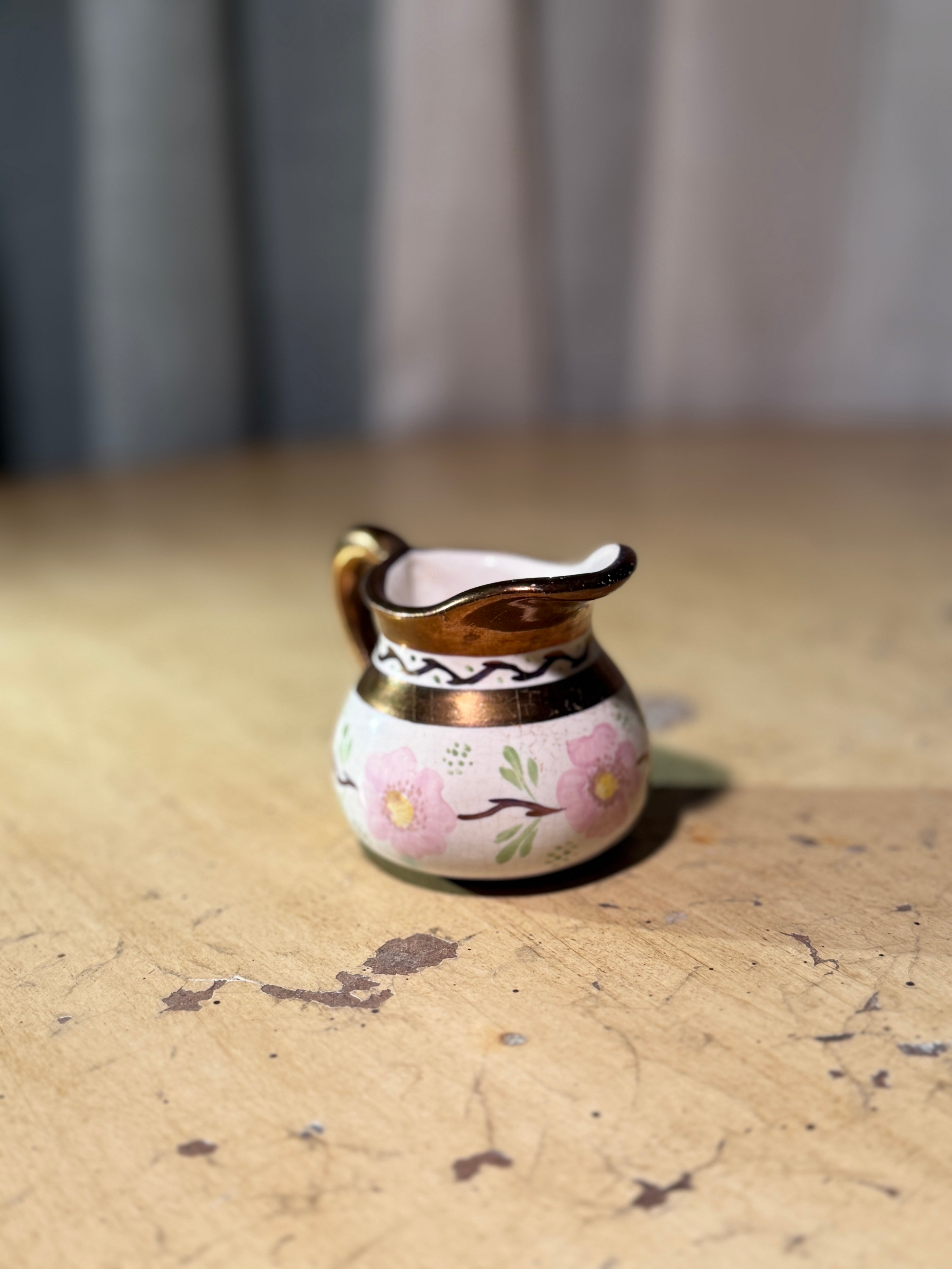 Miniature Hand Painted Pottery Carafe Floral Vintage