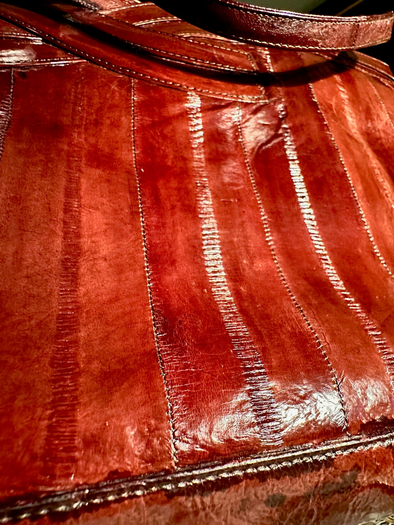 Burgundy Genuine Eel Skin Shoulder Bag, c. 1970s