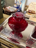 Ruby Crackle Glass Moon Flask, Chinese-Taste Applied Ring Handles, c. 1950–1970