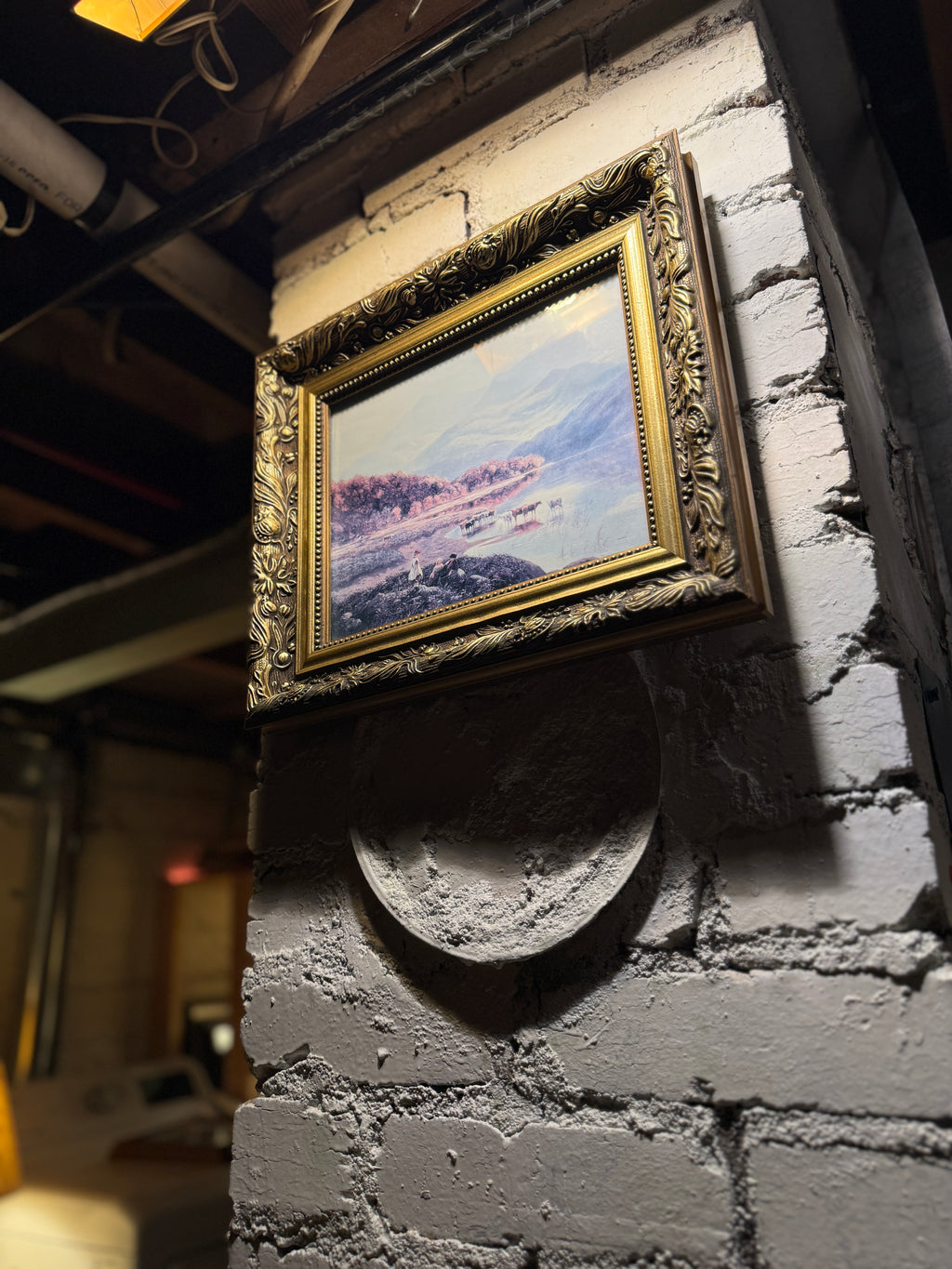 Antique Pastoral Landscape Chromolithograph (c. 1890–1910) | Ornate Gilt Framed Print