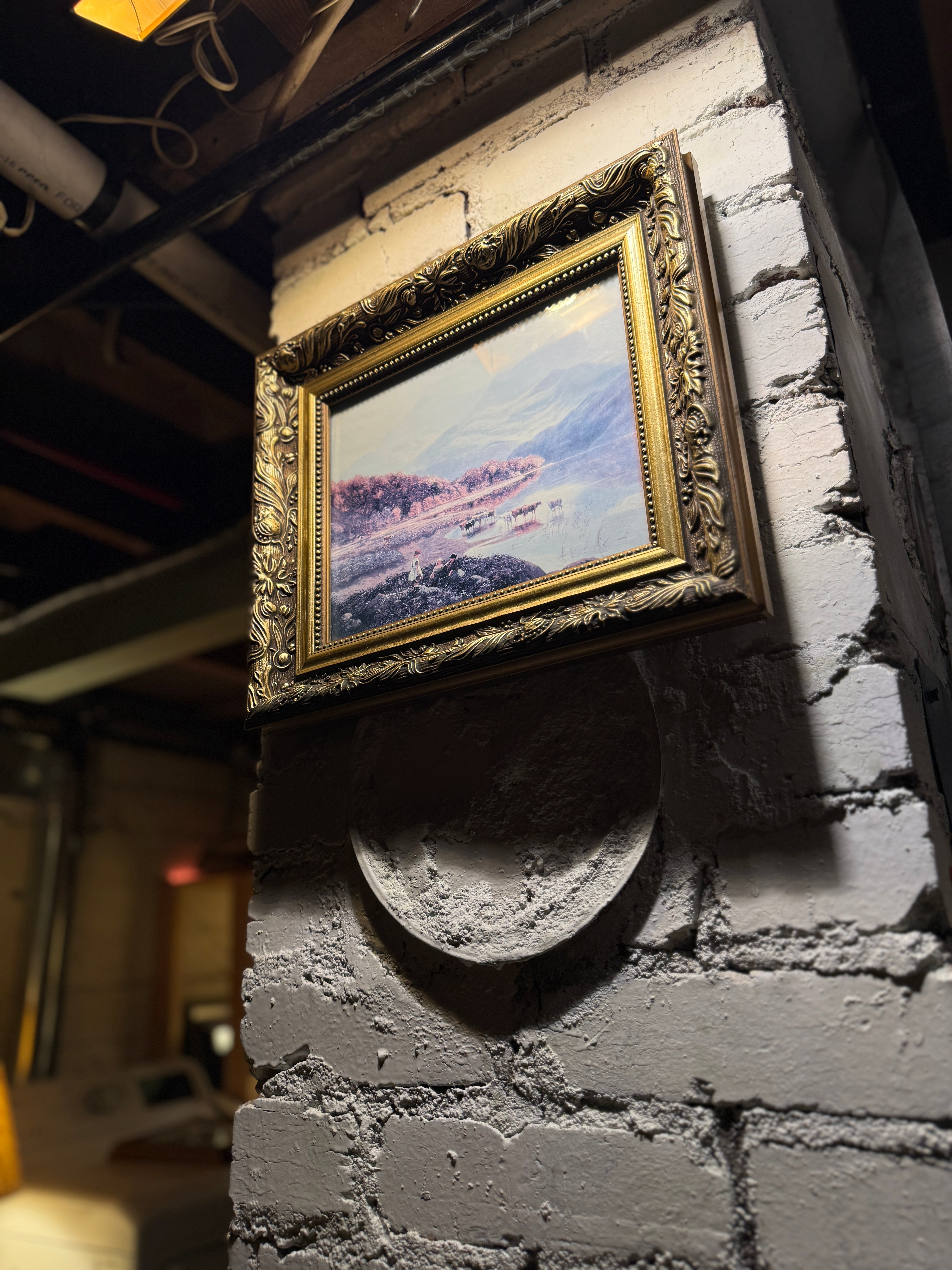 Antique Pastoral Landscape Chromolithograph (c. 1890–1910) | Ornate Gilt Framed Print