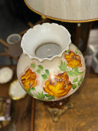 Antique Amber Cherub Glass Oil Lamp Font, Electrified, c. 1890–1915