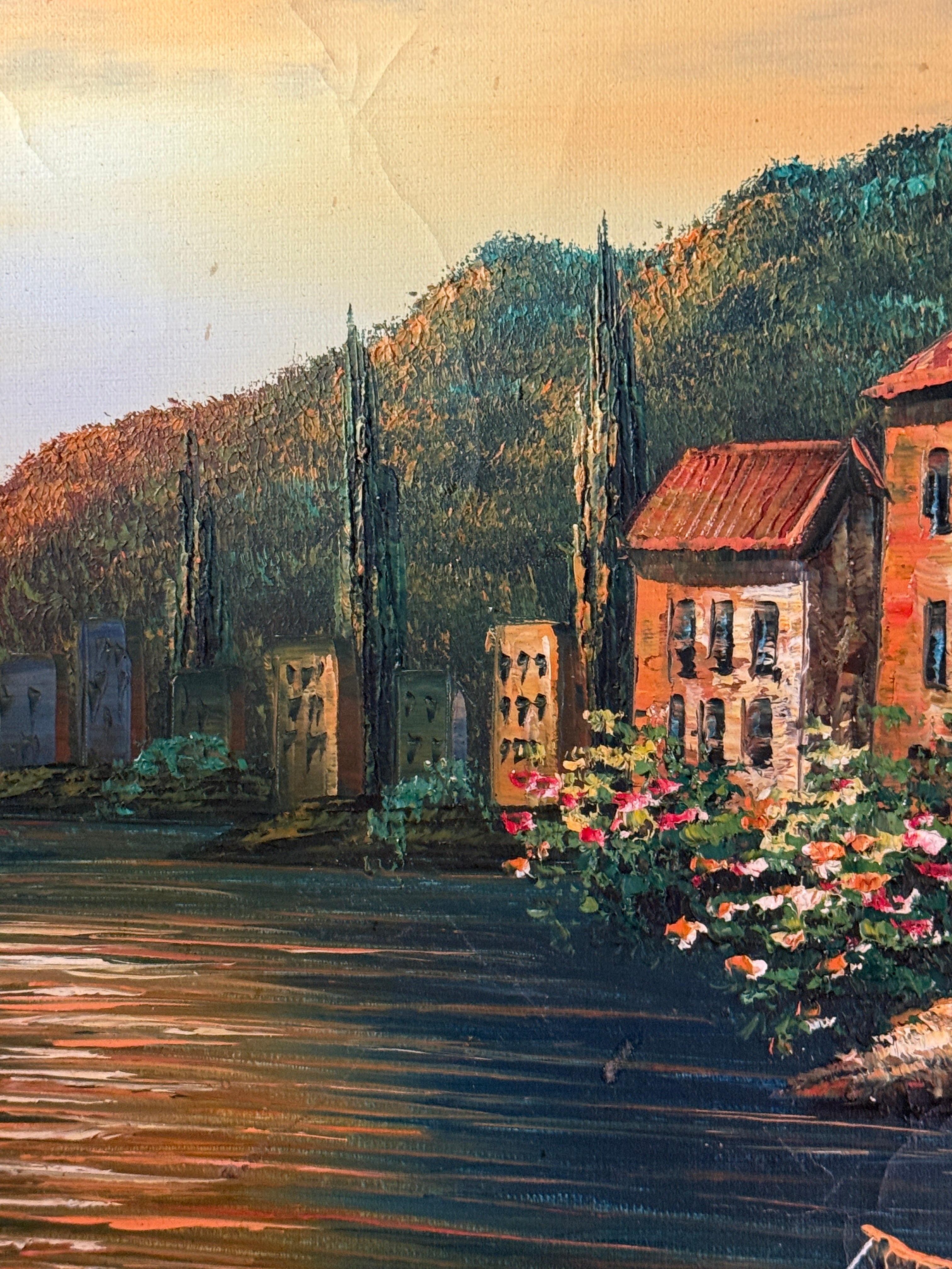 Vintage Mediterranean Harbor Oil Painting Signed M Austin