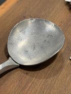 Scandinavian Tinn Pewter Serving Spoon with Openwork Acanthus Handle