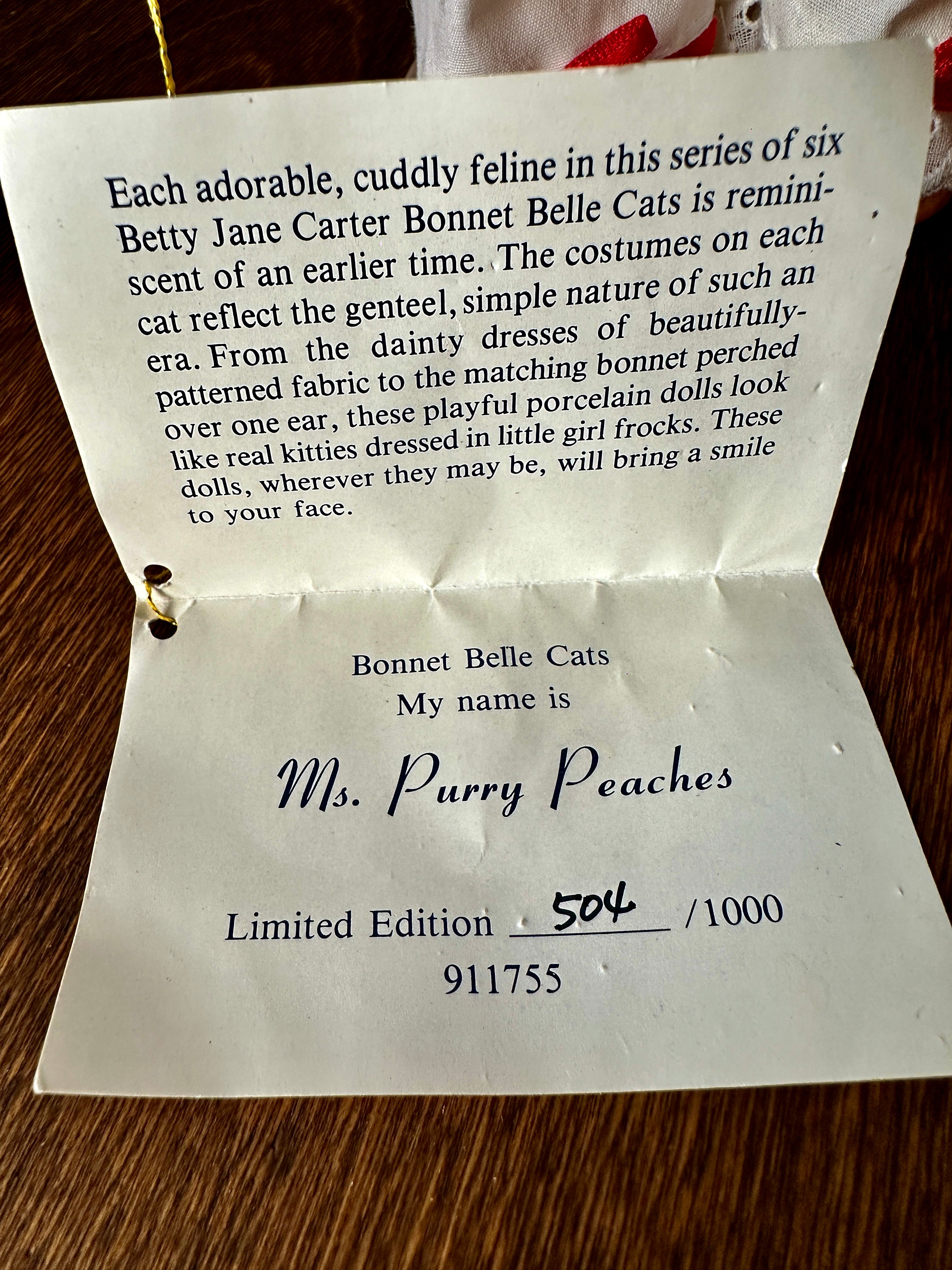 Betty Jane Carter “Bonnet Belle Cats” Porcelain Doll, Ms. Purry Peaches, 1994 | Curated Reduction