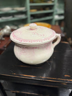Antique Pink Embossed Ironstone Chamber Pot with Lid, c. 1890–1910