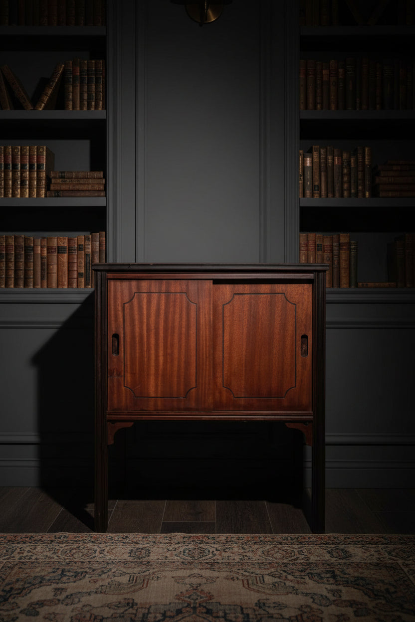 Early 20th-Century Sliding Door Cabinet (c. 1920s–1930s) | Black & Walnut Wood Cabinet | Hinchman Collective