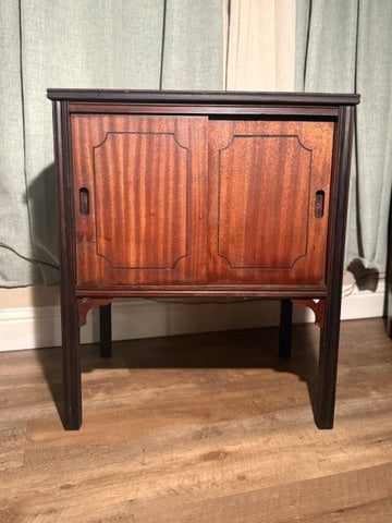 Early 20th-Century Sliding Door Cabinet (c. 1920s–1930s) | Black & Walnut Wood Cabinet | Hinchman Collective