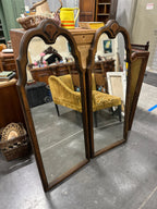 Pair of Vintage Georgian Revival Walnut Mirrors with Fan Motif, c. 1960s