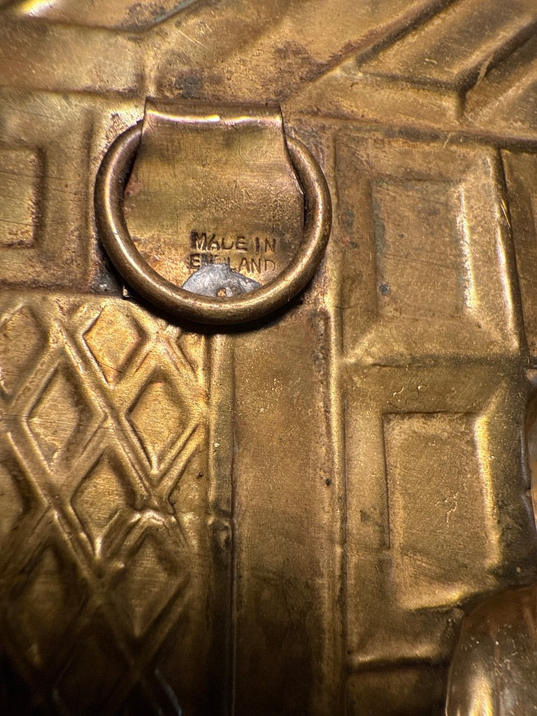 Antique Victorian English Brass Repoussé Tavern Scene Plates (c.1900–1925) | Set Of 2