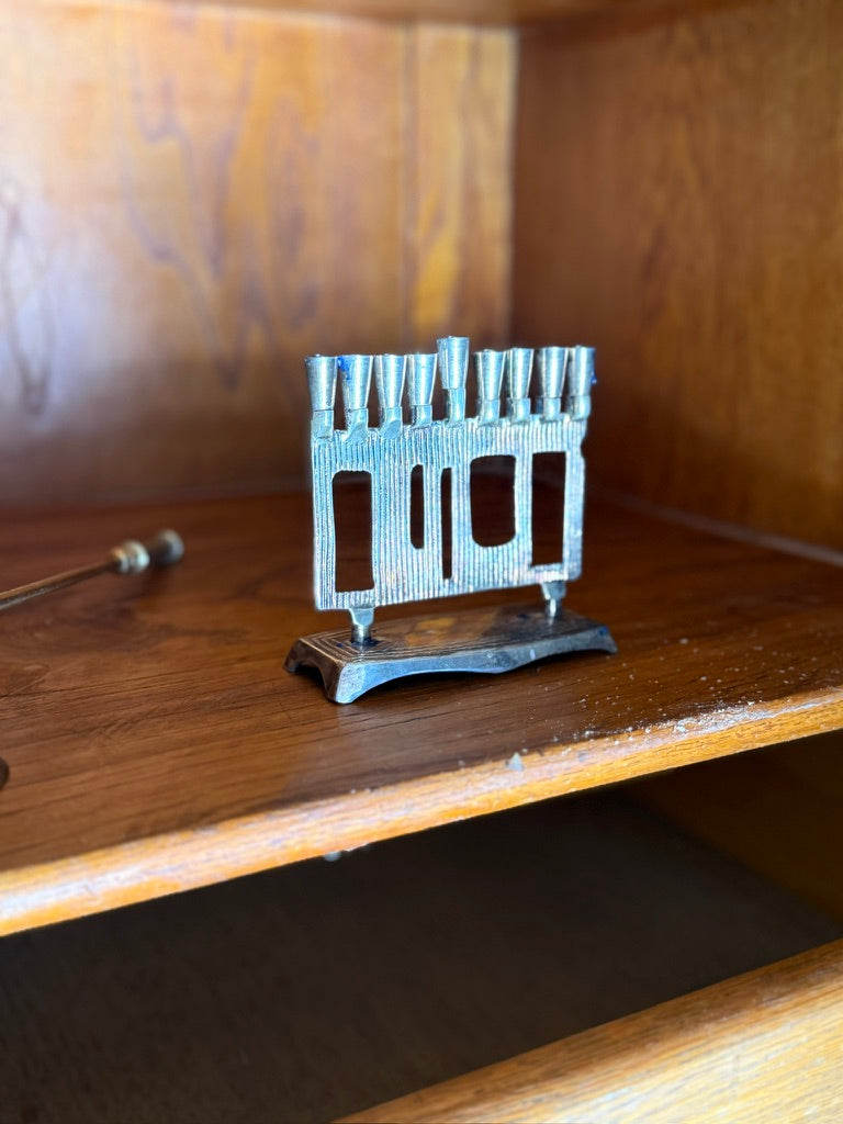 Mid-Century Brutalist Metal Hanukkah Menorah, Circa 1960s–1970s