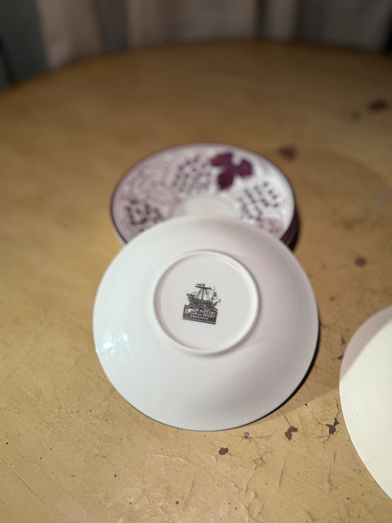 Gray’s Pottery Hand-Painted Grape Saucers, Stoke-on-Trent England c. 1920s–40s (Set of 4)