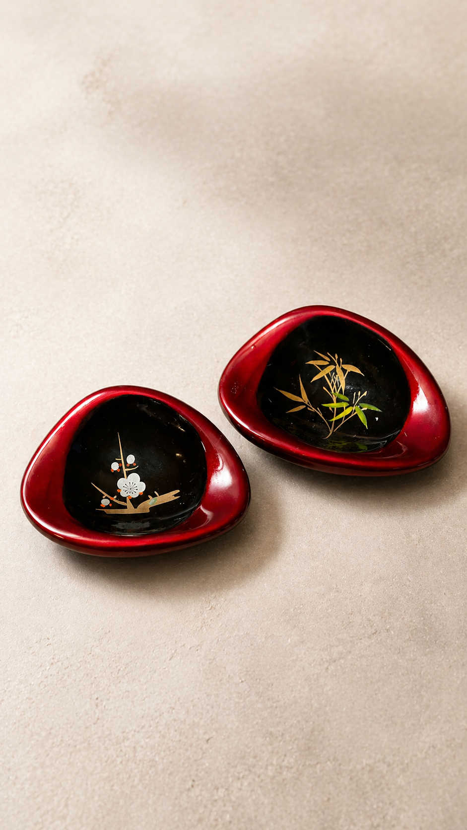Vintage Japanese Lacquer-Style Trinket Dishes (Pair) c. 1950s–1970s