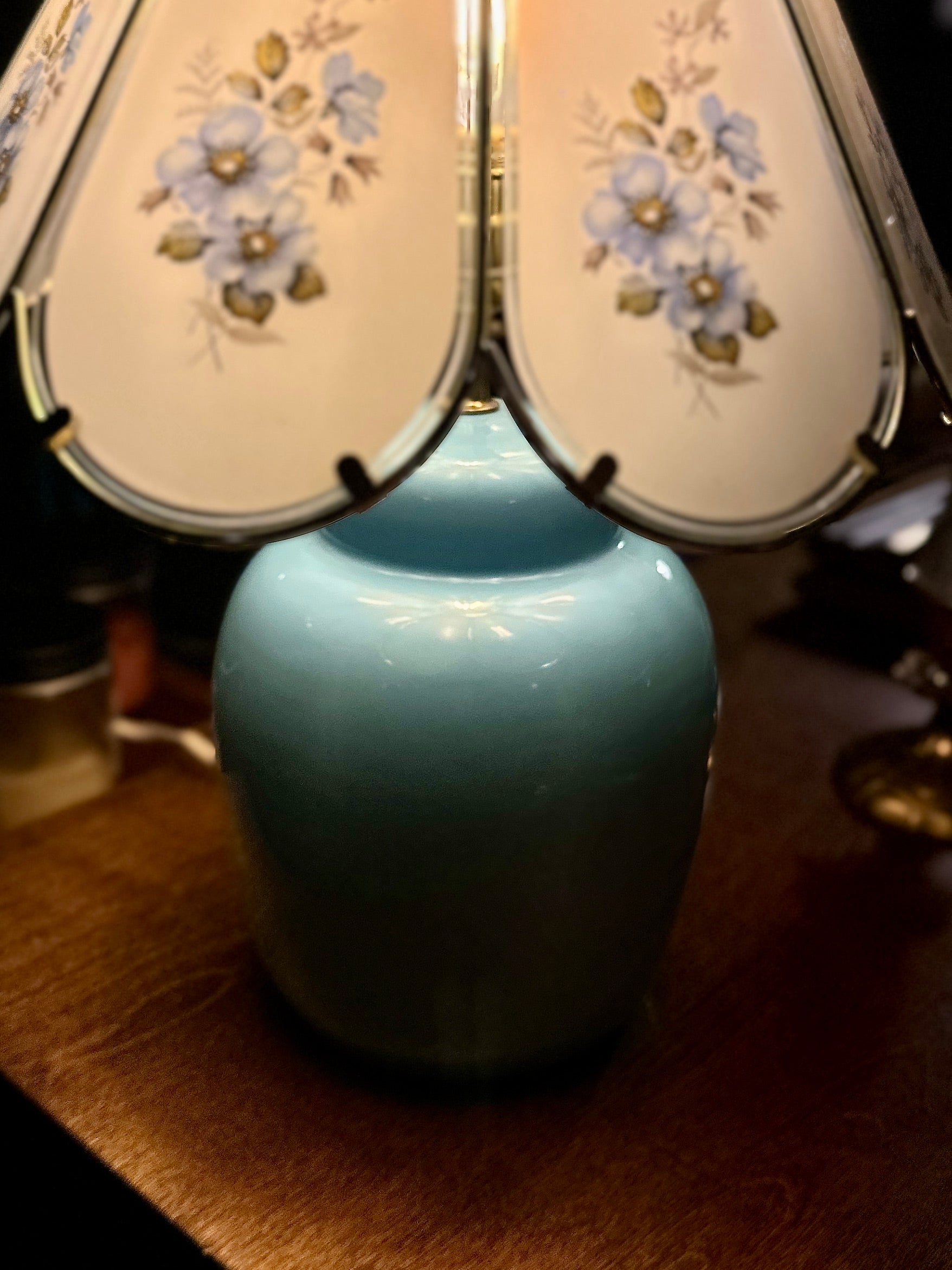 Mid-Century Ceramic Table Lamp with Paneled Floral Shade, c. 1950