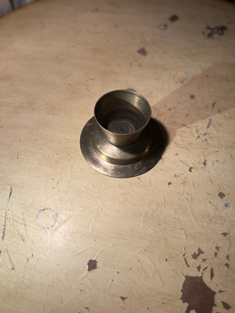 Late Victorian Turned Brass Inkwell Base (c. 1870–1910)