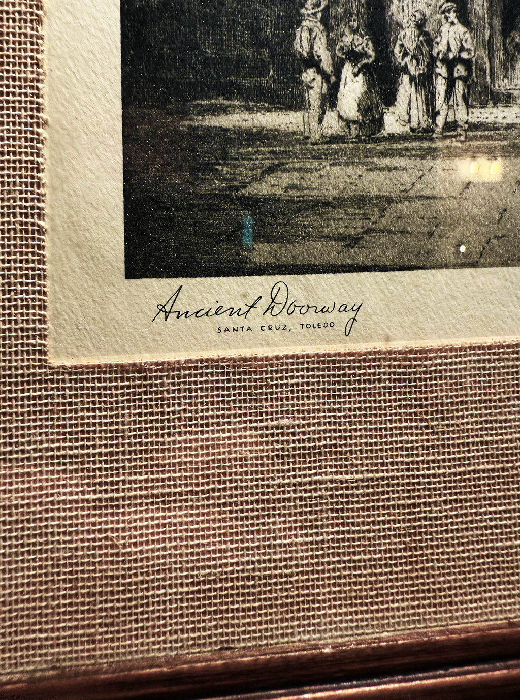 Antique Etching – Ancient Doorway, Santa Cruz, Toledo by A.E. Howarth (1920s–1940s)