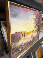 Signed 1973 Southwestern Adobe Landscape Painting by Vinnie