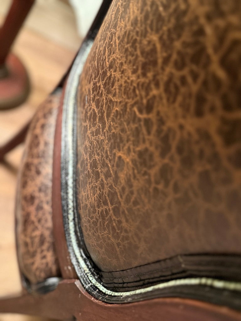 Antique Victorian Armchair Reupholstered in Distressed Brown Leather c. 1880–1900