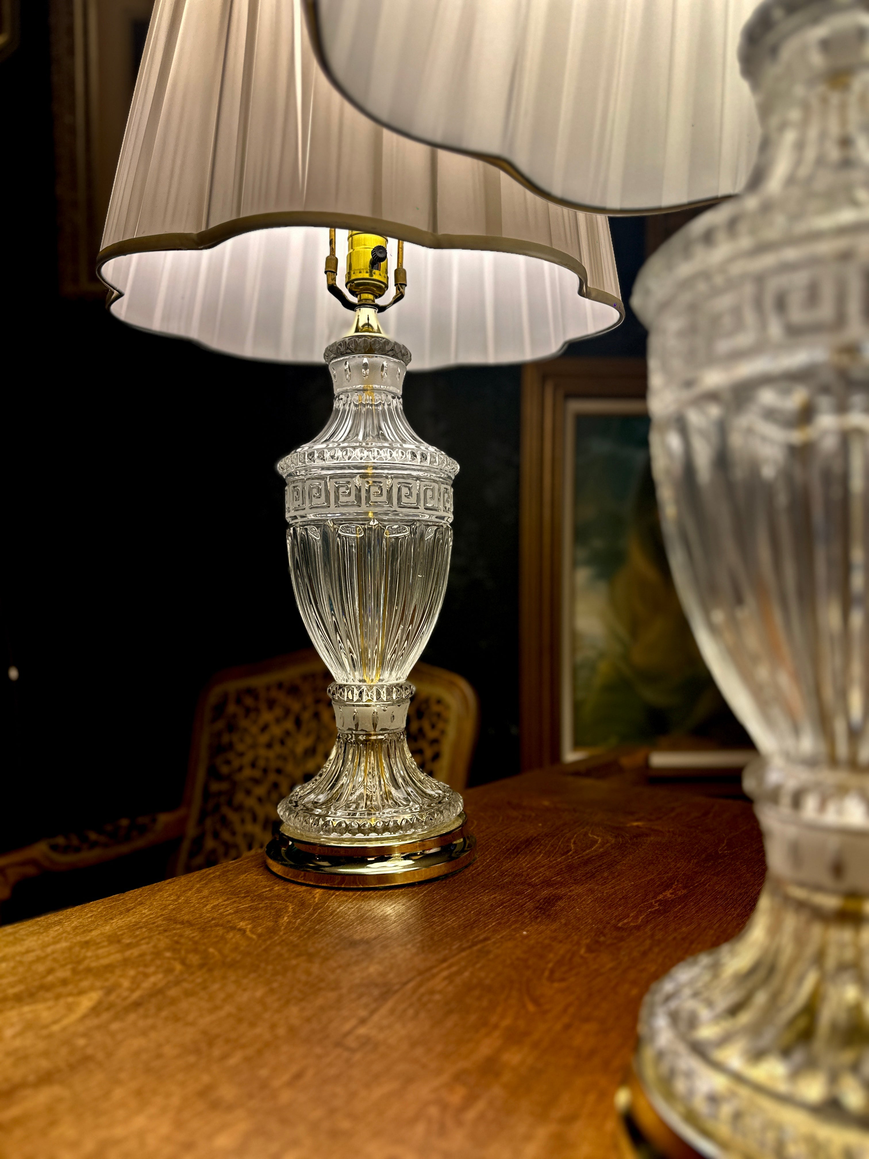 Pair of Vintage Cut Glass Table Lamps with Brass Bases | Neoclassical Revival Lighting