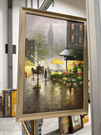 The Flower Market Beneath the Chrysler Building, Oil On Canvas 50 x 28, Unsigned 20th Century