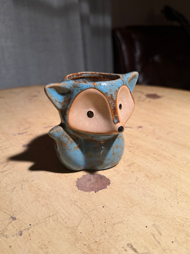 Mid-Century Ceramic Fox Planter — Turquoise Crackle Glaze (c. 1950s–1960s)