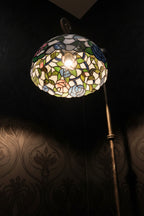 Early 20th Century Tiffany-Style Art Nouveau Floral Stained Glass Bridge Floor Lamp, c. 1920s–1940s