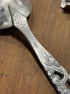 Scandinavian Tinn Pewter Serving Spoon with Openwork Acanthus Handle
