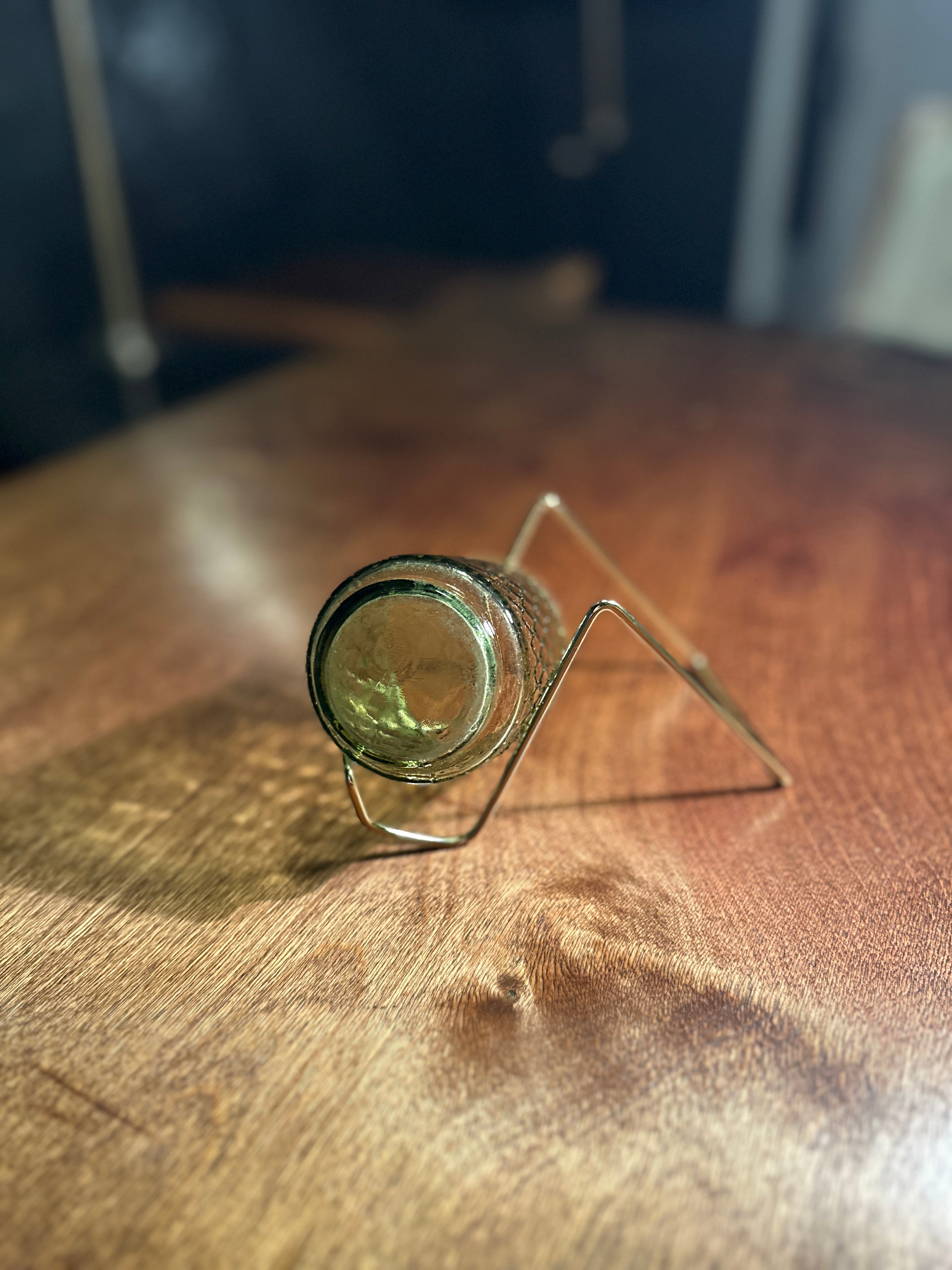 Vintage Pressed Green Glass Votive Holder with Diamond Pattern | Small Antique Glass Tumbler