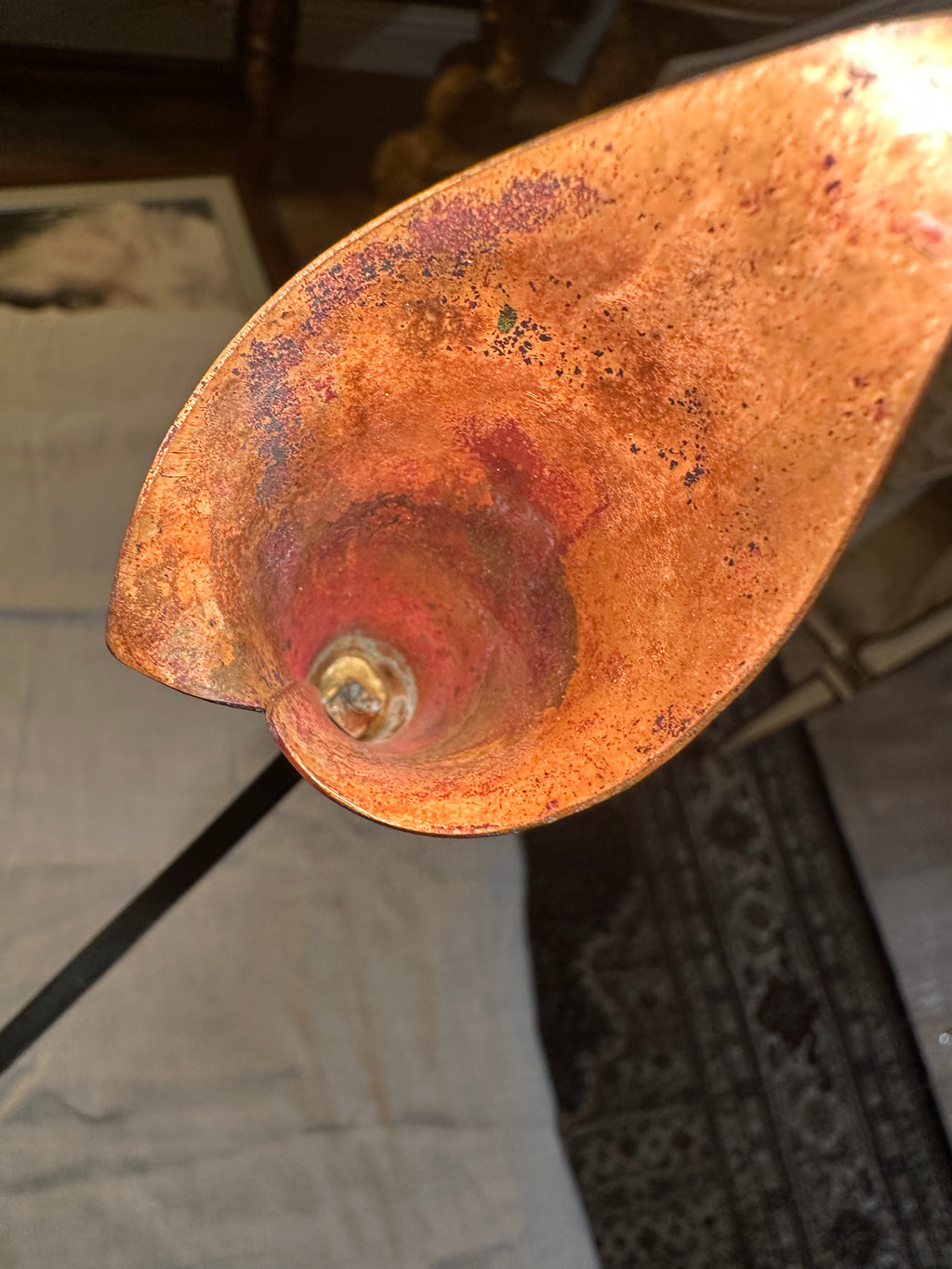 Vintage Hand-Forged Iron Candle Snuffer with Calla Lily Cone, c. 1930s–1950s