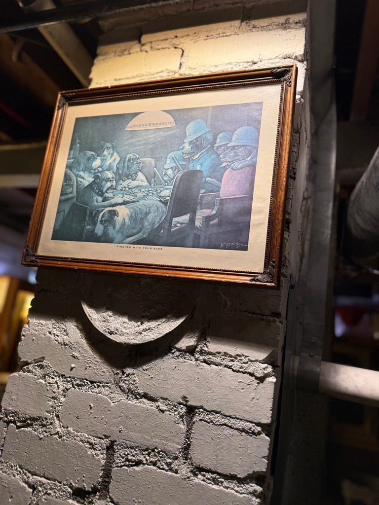 “Pinched With Four Aces” Framed Dog Poker Print, c. 1905–1920
