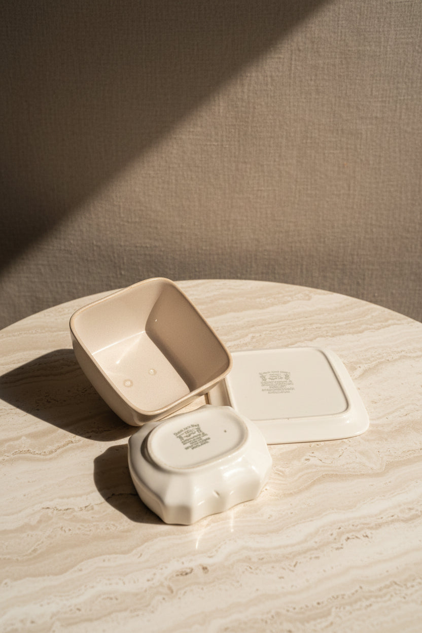 Vintage Staffordshire Sandland Ware Covered Butter Dish, Cream Jug & Bowl Set (c. 1940s-1950s)