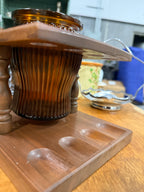 Vintage Dun-Rite Walnut 8-Pipe Stand, Duraglas Jar, c. 1940–1955