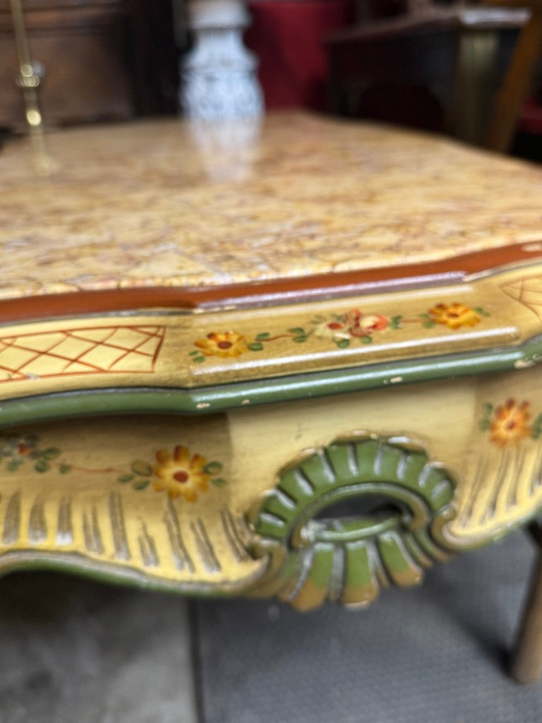 Italian Florentine Painted Coffee Table (c. Late 1940s–1950s) | Faux Marble Top
