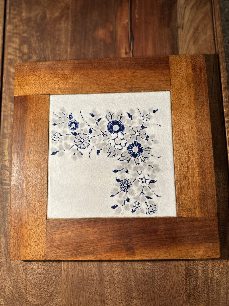 1955 Sonoma County Youth Camp Blue & White Tile Trivet