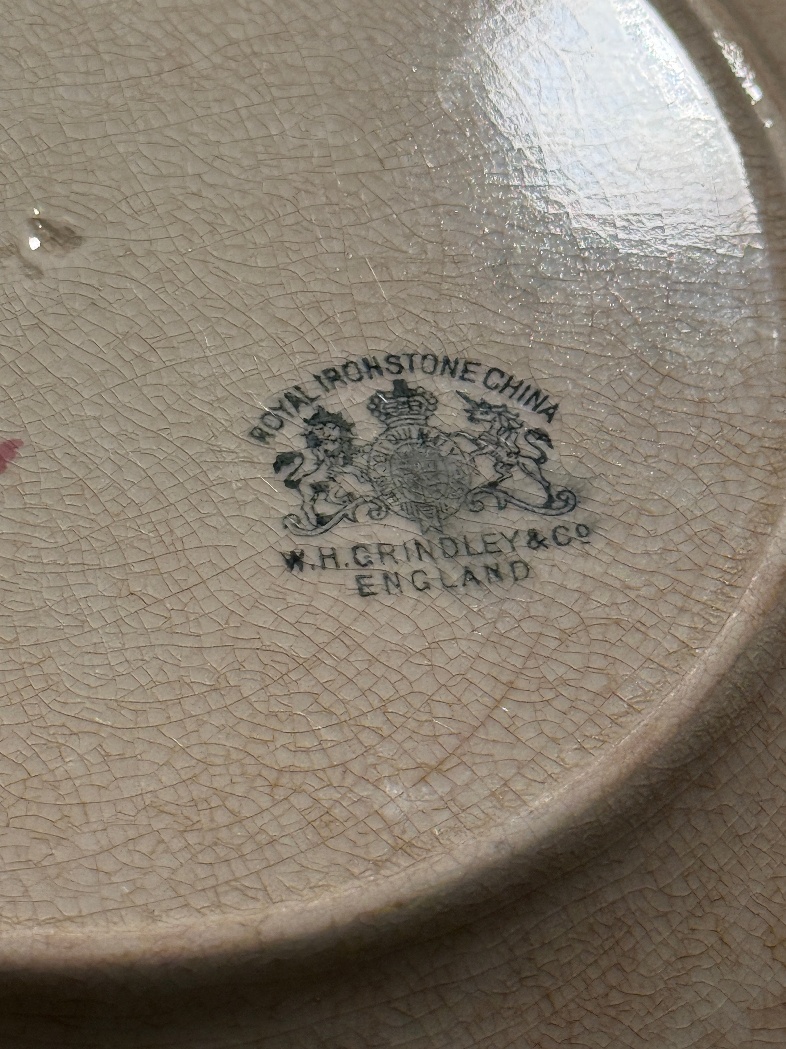 1890s W.H. Grindley Royal Ironstone Dinner Plate • English Victorian Brown Sprig Ironstone