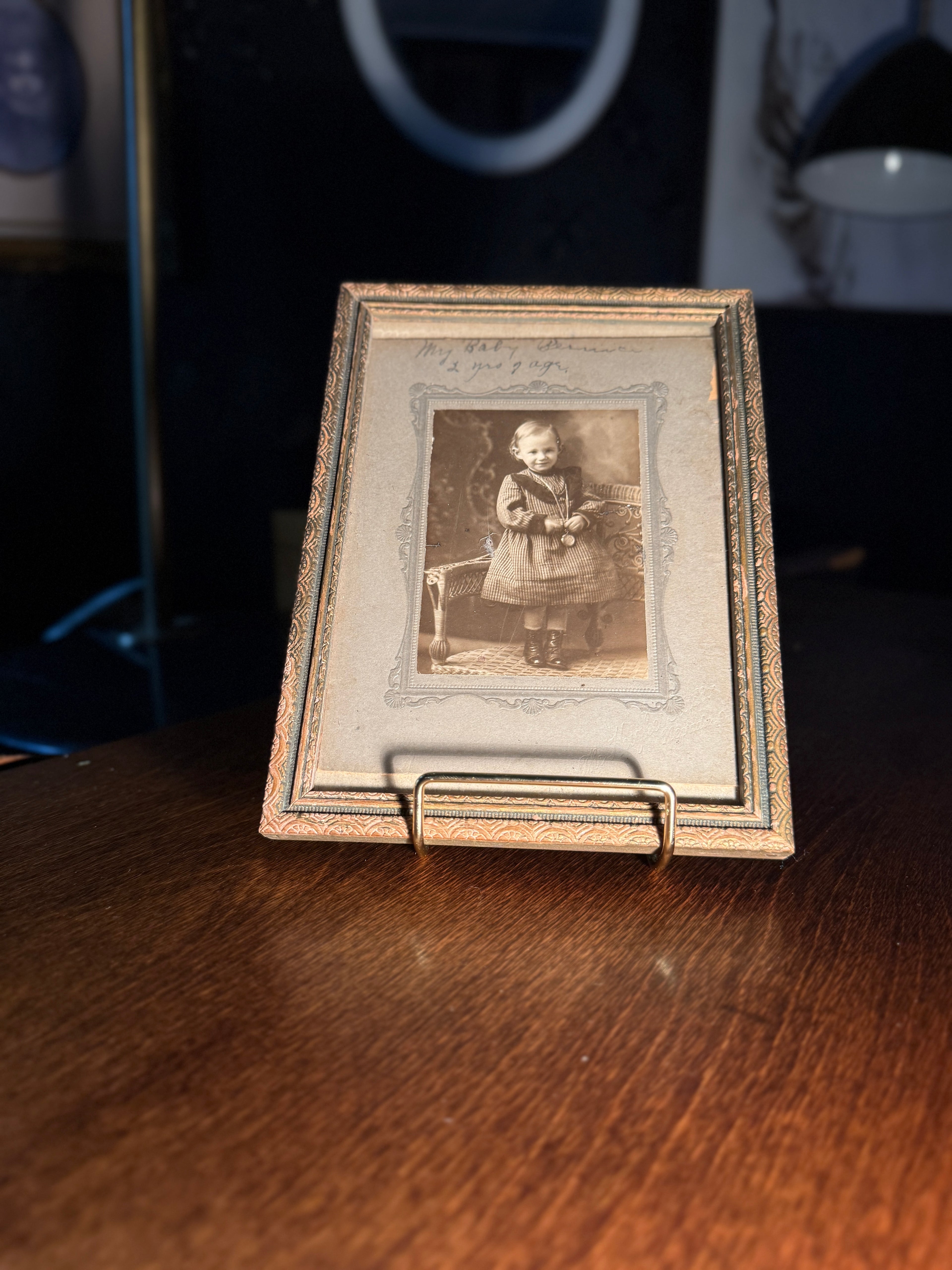 The Hughes Studio “My Baby Bernice” Antique Studio Portrait in Embossed Metal Frame (c. 1910–1920)