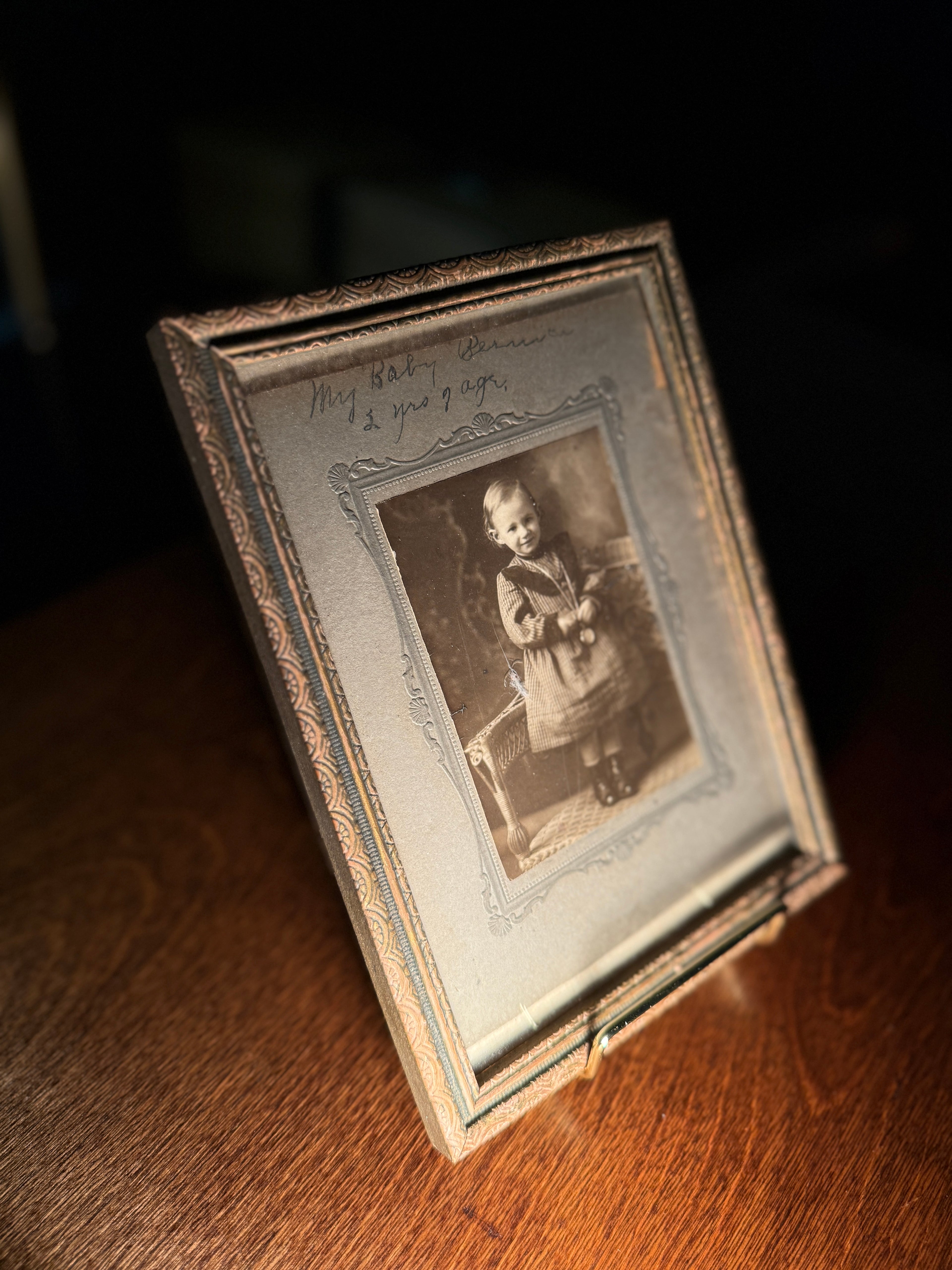 The Hughes Studio “My Baby Bernice” Antique Studio Portrait in Embossed Metal Frame (c. 1910–1920)