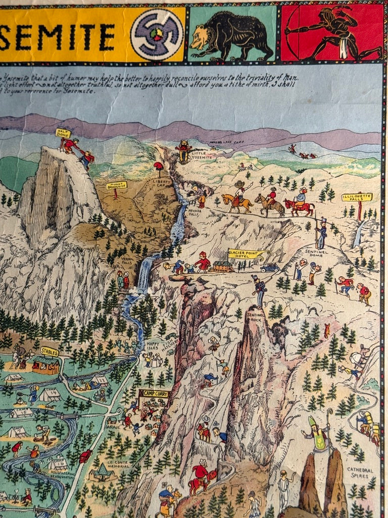 1931 Jo Mora Yosemite Pictorial Map – Vintage National Park Illustration | H.S. Crocker Print