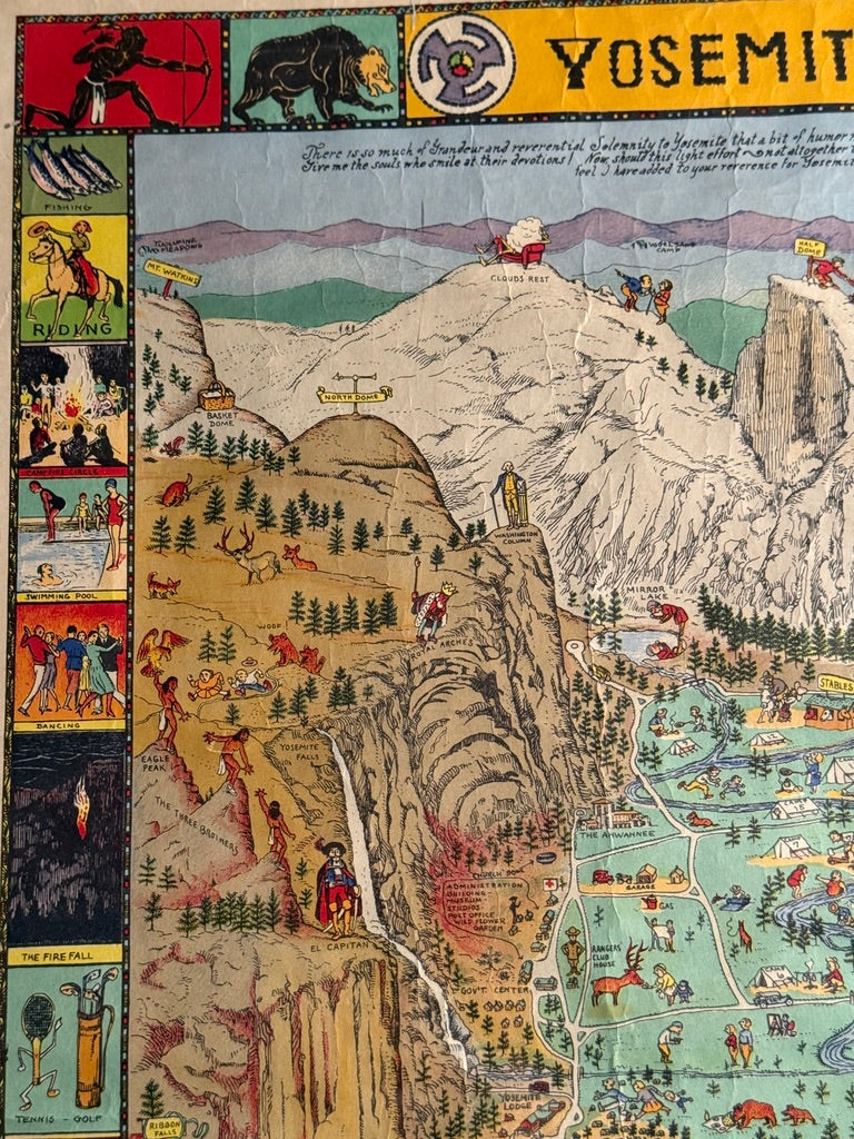 1931 Jo Mora Yosemite Pictorial Map – Vintage National Park Illustration | H.S. Crocker Print
