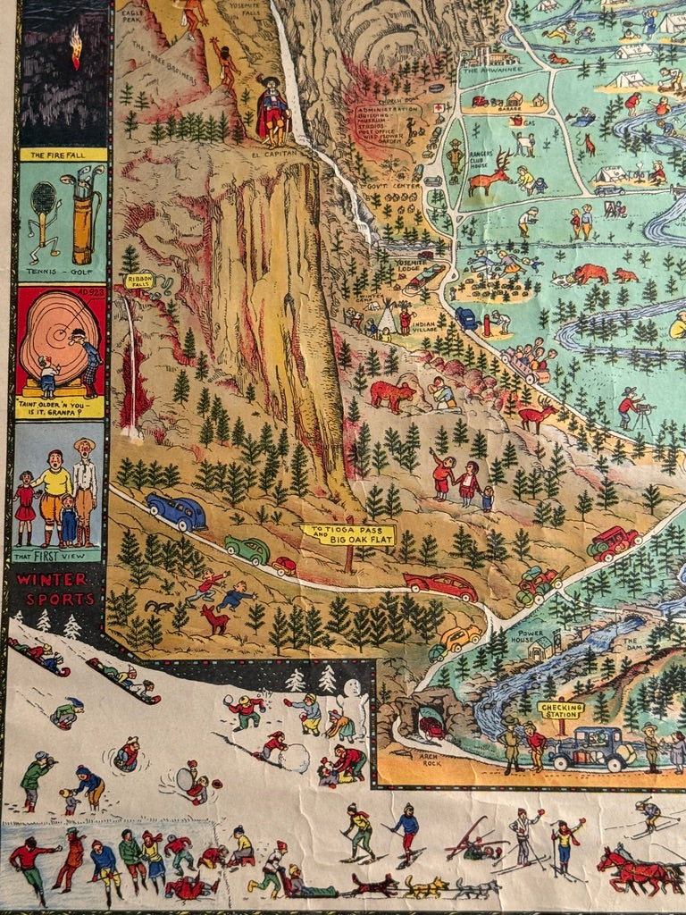 1931 Jo Mora Yosemite Pictorial Map – Vintage National Park Illustration | H.S. Crocker Print