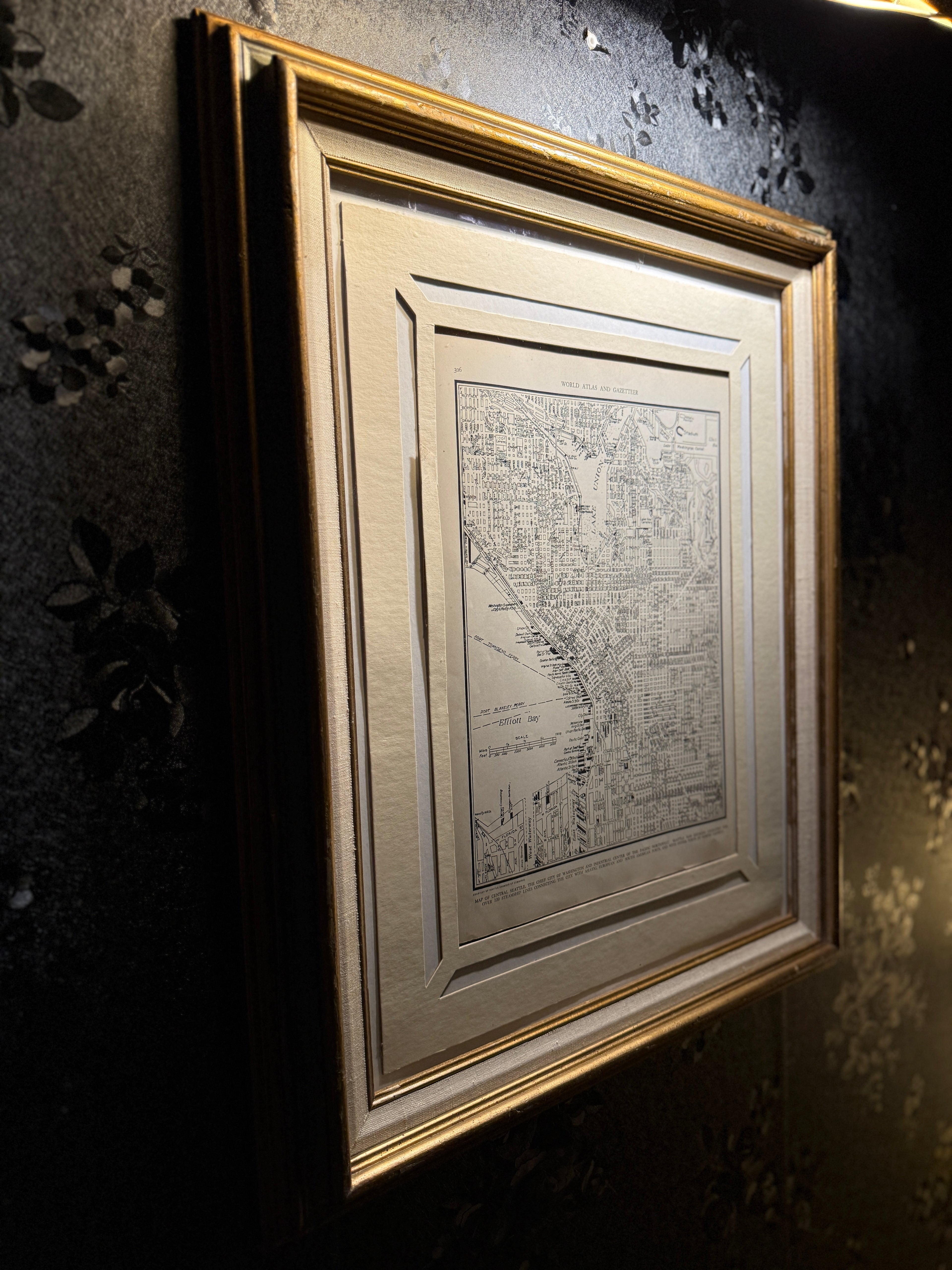 1939 Collier’s Atlas Map of Central Seattle – Antique Framed Original Print