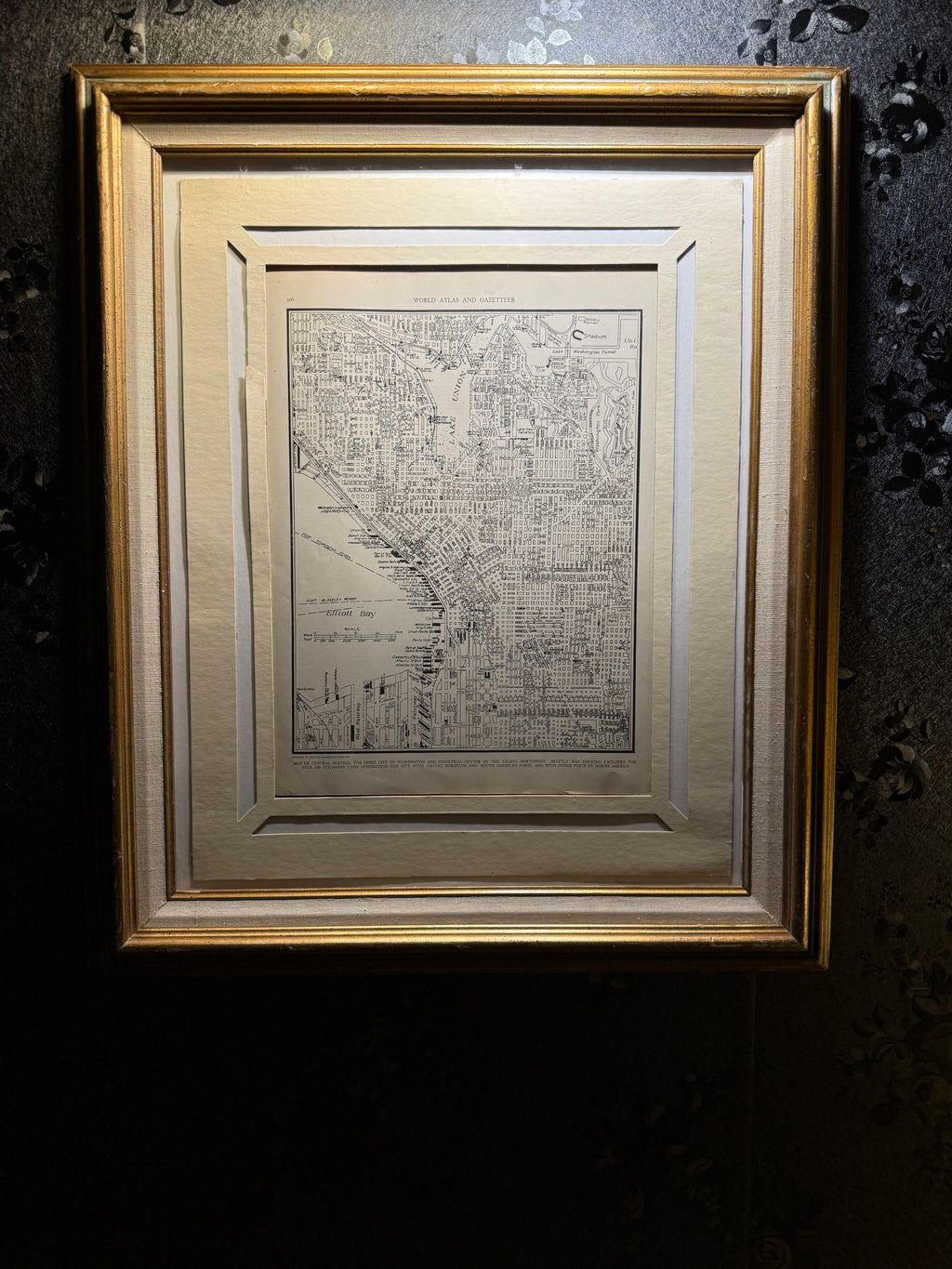 1939 Collier’s Atlas Map of Central Seattle – Antique Framed Original Print