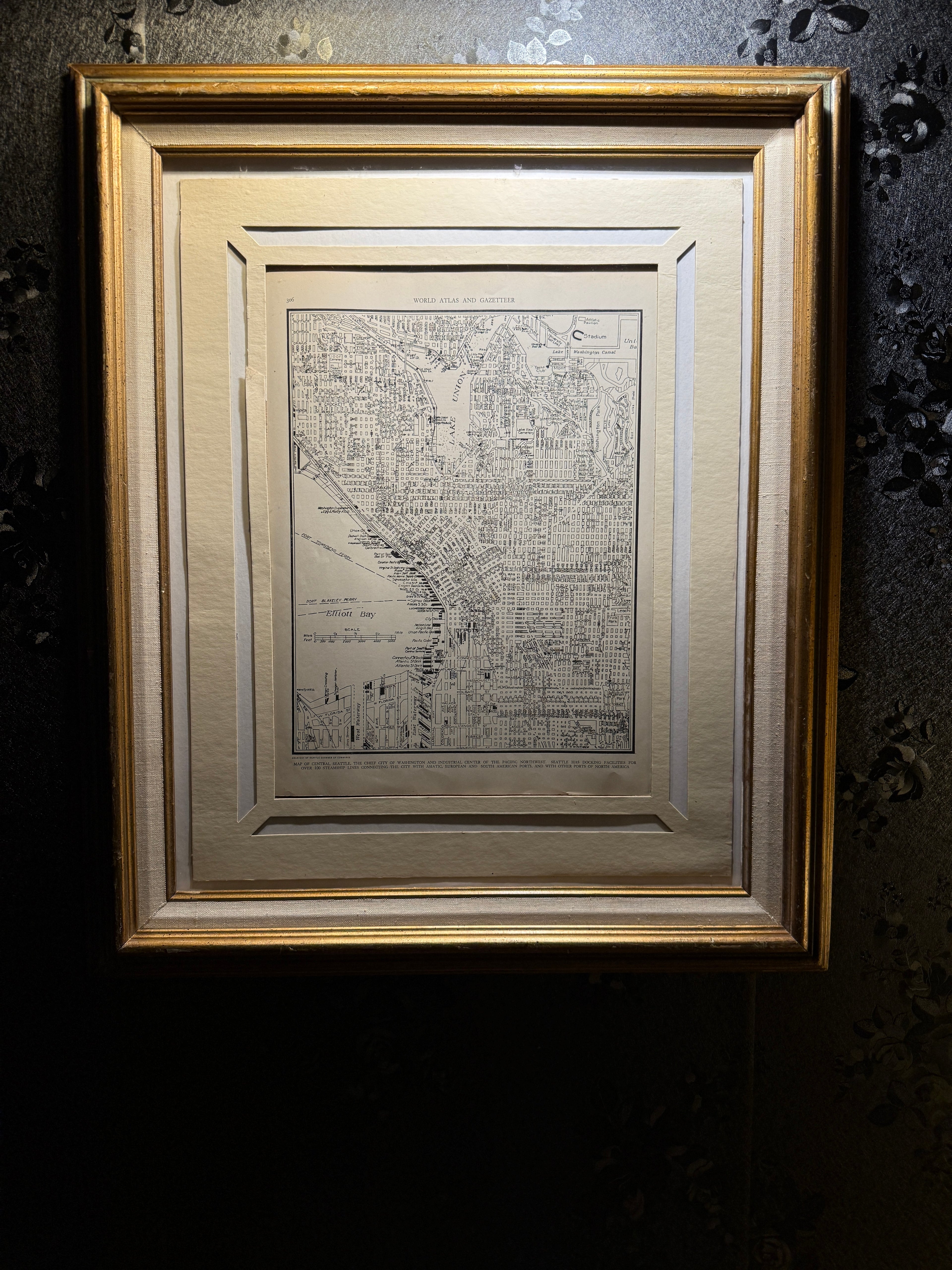 1939 Collier’s Atlas Map of Central Seattle – Antique Framed Original Print