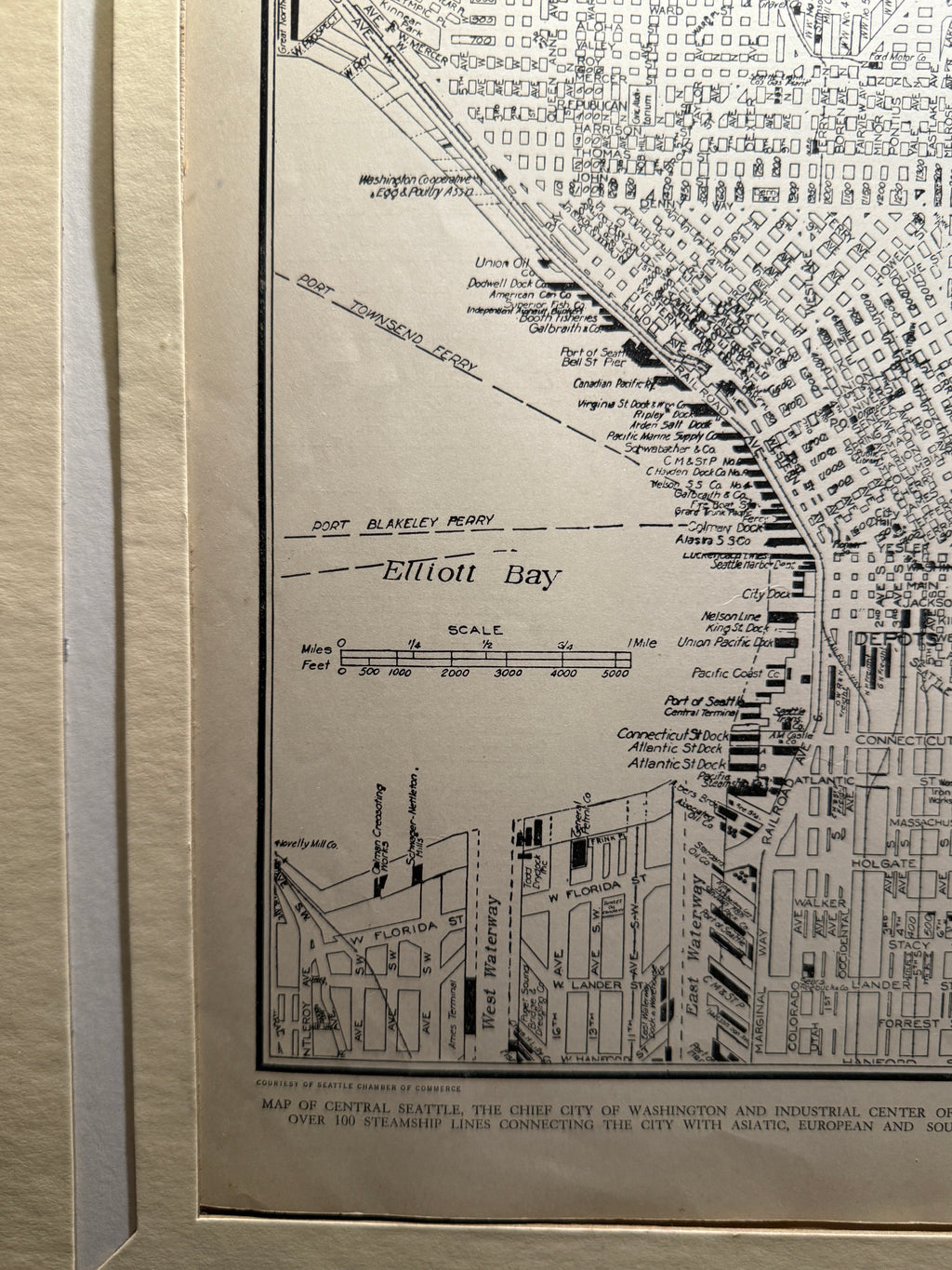1939 Collier’s Atlas Map of Central Seattle – Antique Framed Original Print