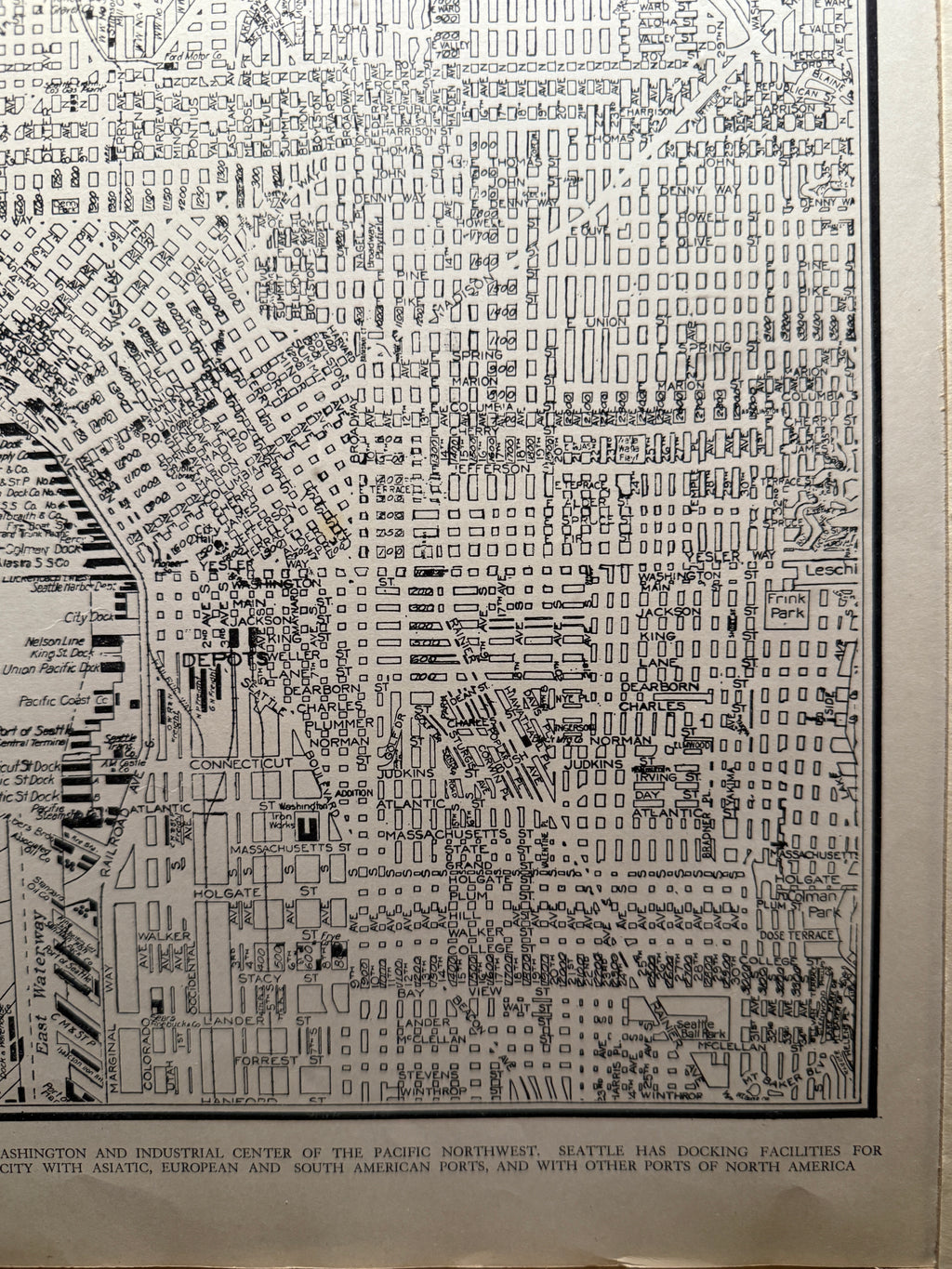1939 Collier’s Atlas Map of Central Seattle – Antique Framed Original Print