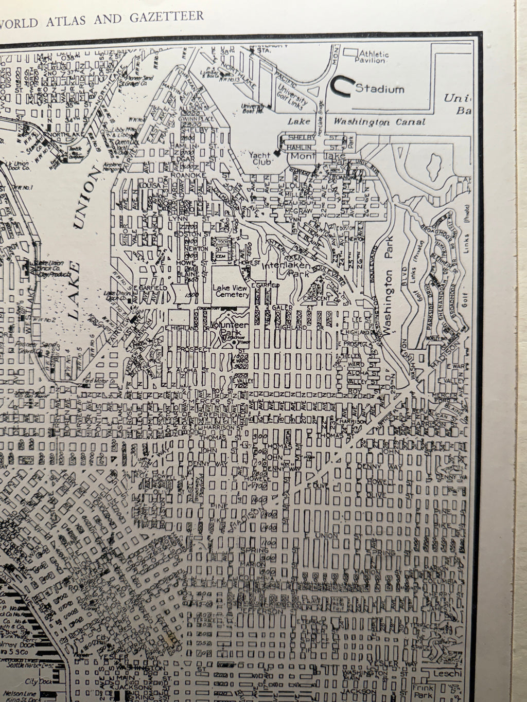 1939 Collier’s Atlas Map of Central Seattle – Antique Framed Original Print