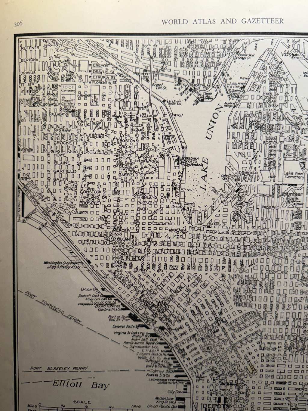1939 Collier’s Atlas Map of Central Seattle – Antique Framed Original Print