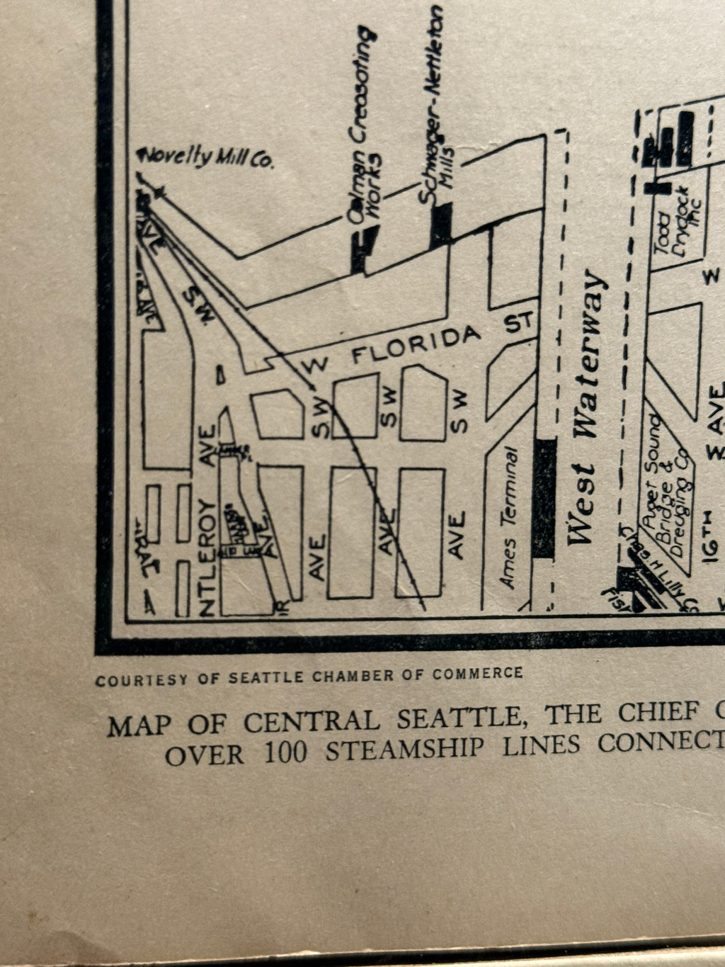 1939 Collier’s Atlas Map of Central Seattle – Antique Framed Original Print